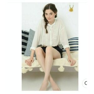 Des Petits Hauts Idalou Peasant Blouse White Sheer Cotton Lace Panel Insets SZ M